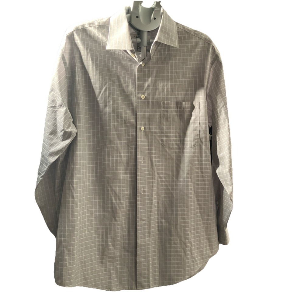 Joseph Abboud Mens Gray Grid Egyptian Cotton No Wrinkle Dress Shirt 16.5 34/35
